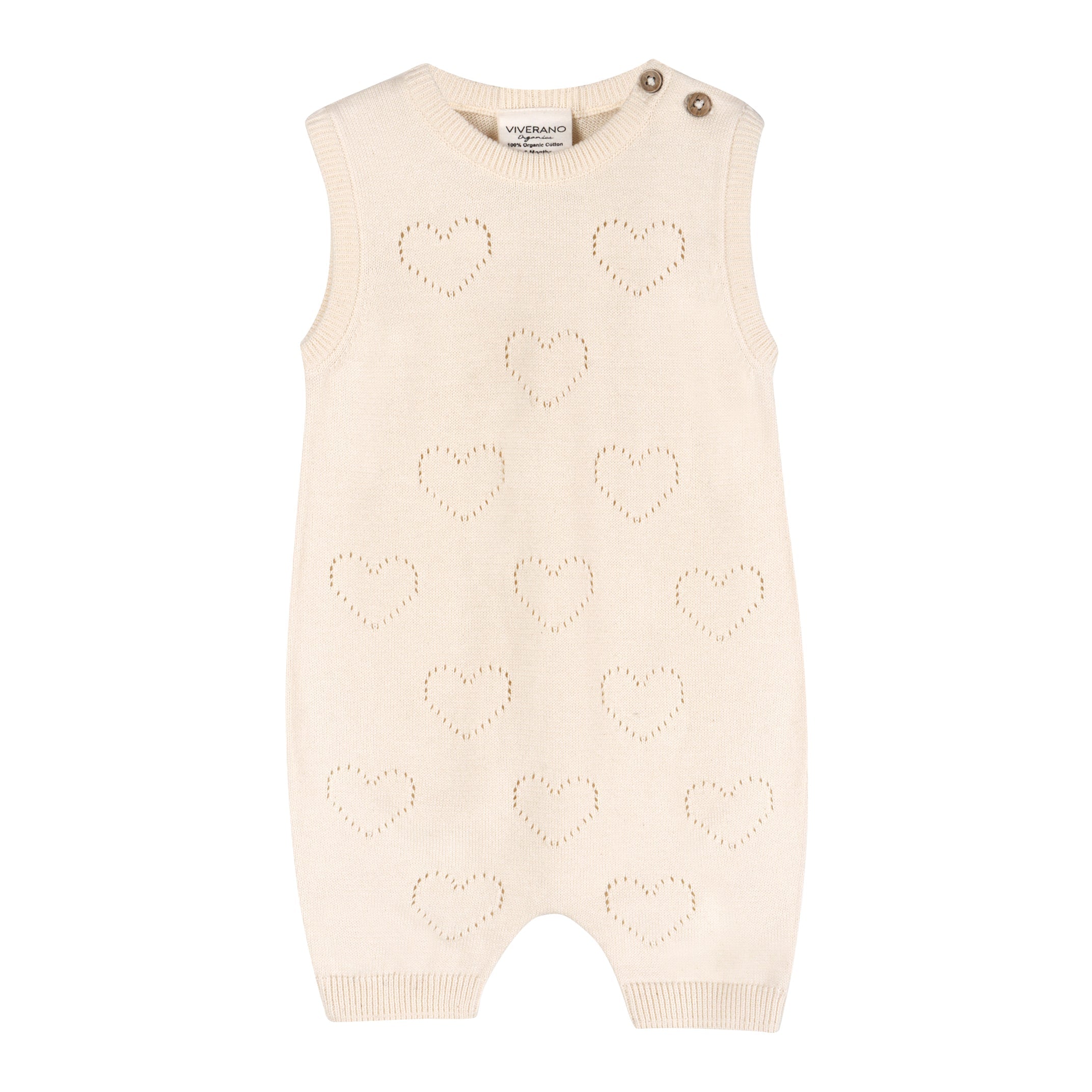 Hearts Pointelle Knit Baby Romper (Organic Cotton)