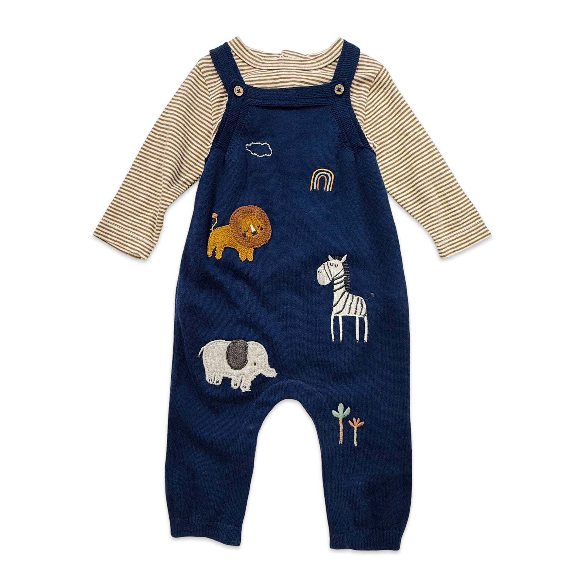 Elephant Zebra Applique Knit Baby Overall Set (Organic Cotton)