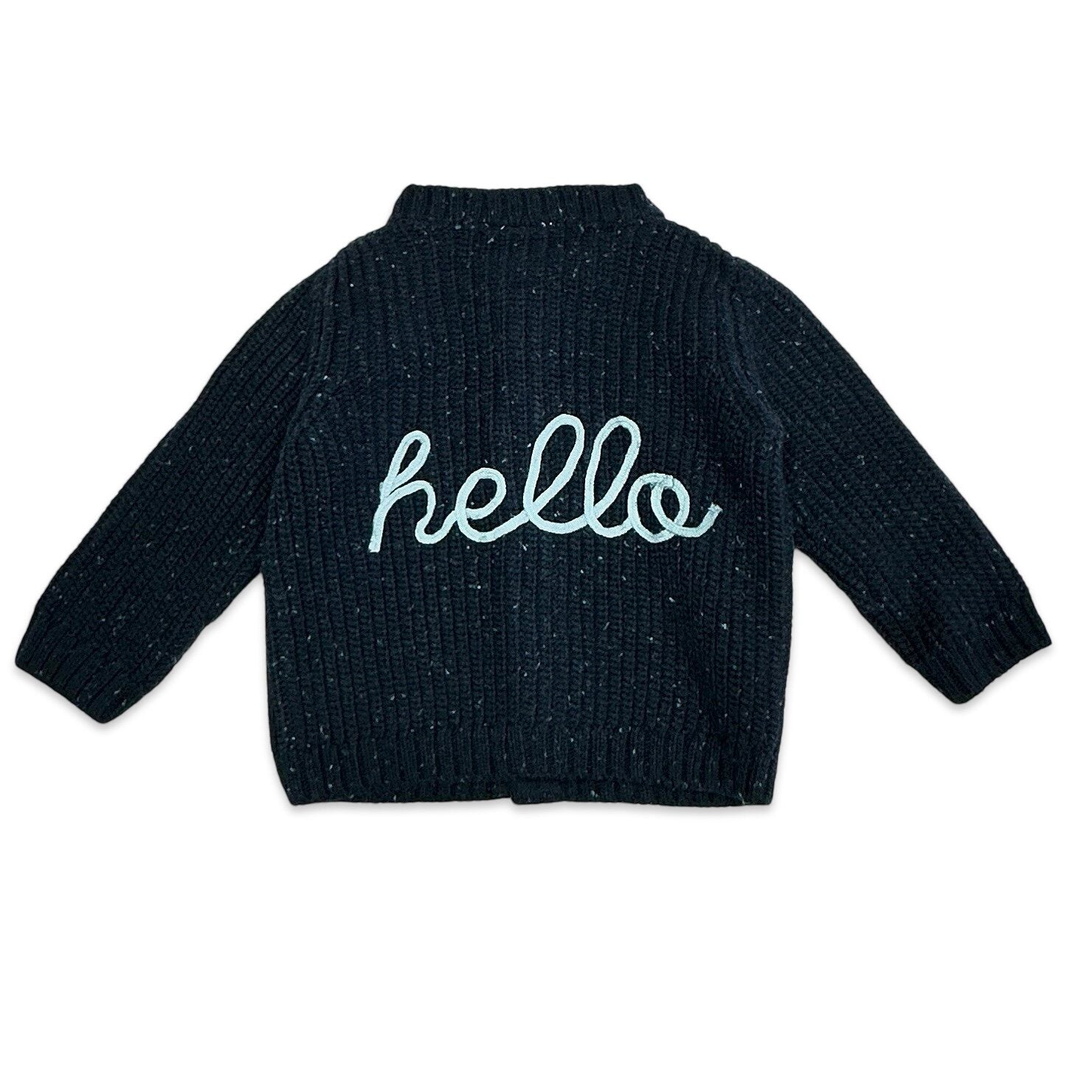 HELLO Wordy Chunky Knit Baby Cardigan Sweater (Organic Cotton) - 2 Colors