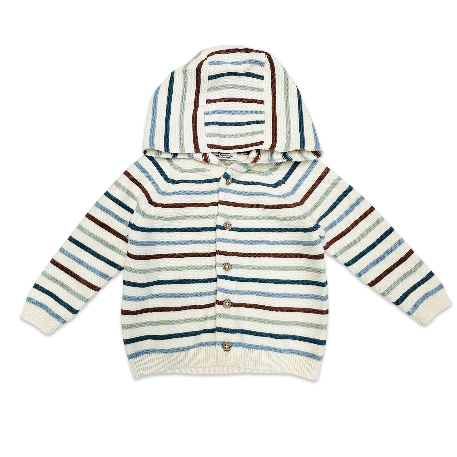 Multicolor Stripe Hooded Sweater Knit Baby Cardigan (Organic Cotton)