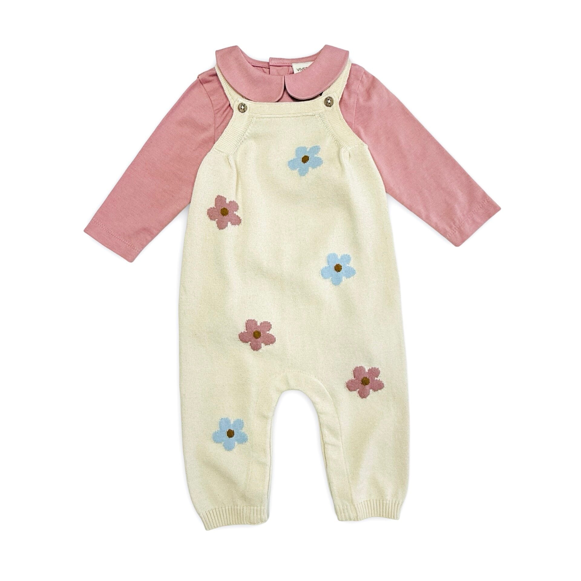 Flower Jacquard Knit Baby Overall & Bodysuit Set (Organic Cotton)