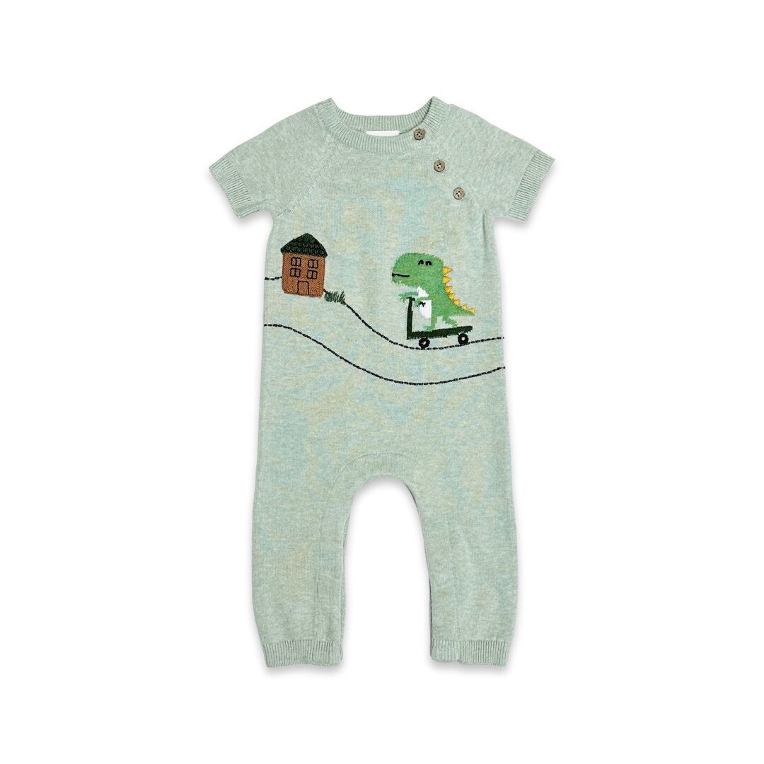 Dino Skater Jacquard Knit Baby SS Jumpsuit (Organic Cotton)