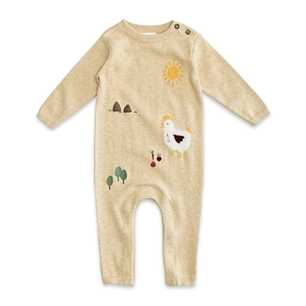Chicken Farm Jacquard Knit Baby Jumpsuit (Organic Cotton)