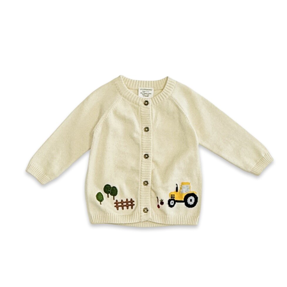 Farm & Tractor Embroidered Sweater Knit Baby Cardigan (Organic Cotton)