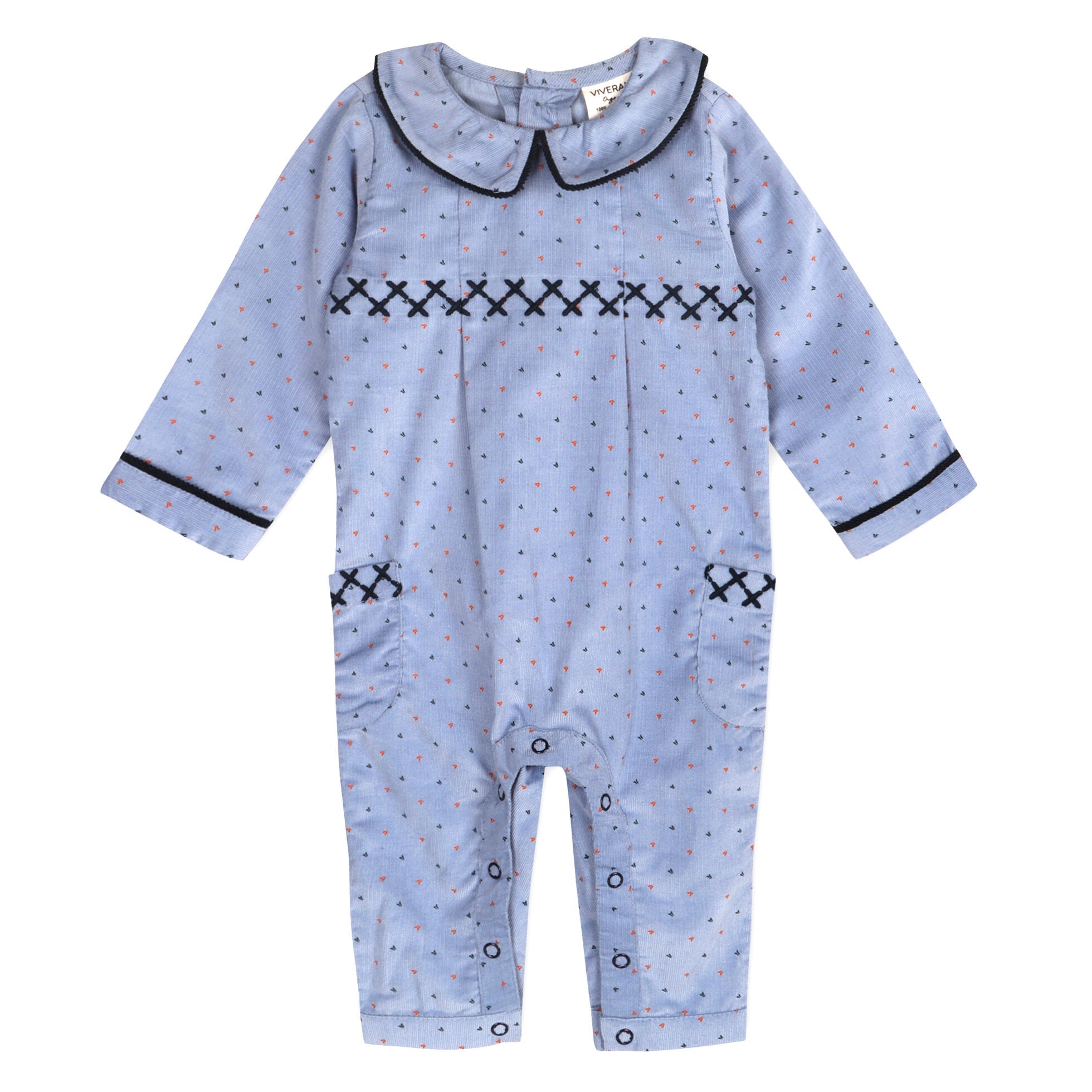 Peter Pan Collar & Embroidered Corduroy Baby Jumpsuit (Organic)