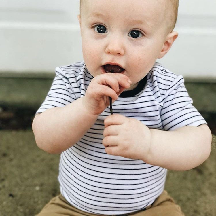 Venice Navy Stripe Short Sleeve Bodysuit (Organic Cotton)